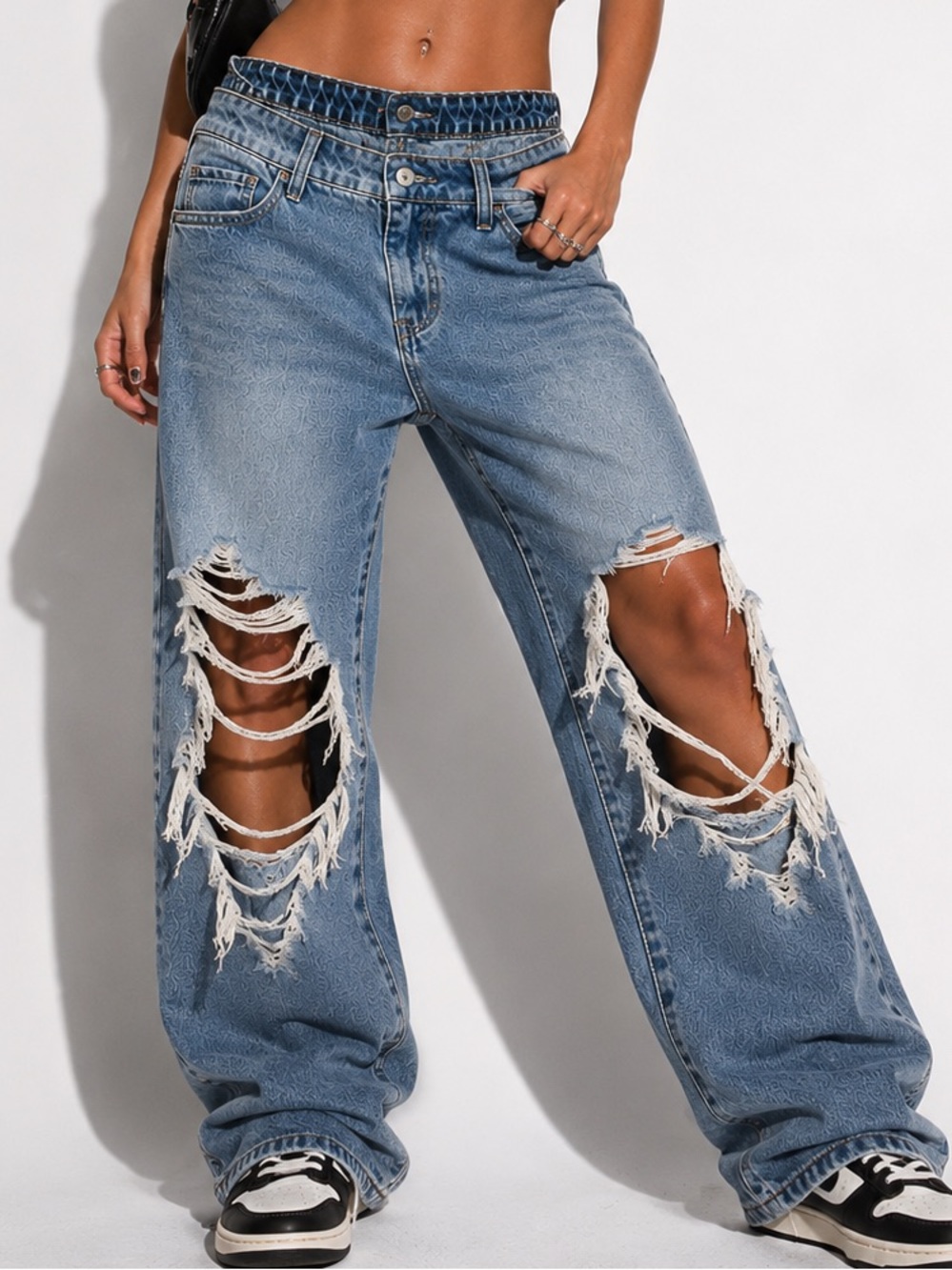 Willow & Root The Low Slung Double Waist Distressed Baggy Jeans 26 90s Revival